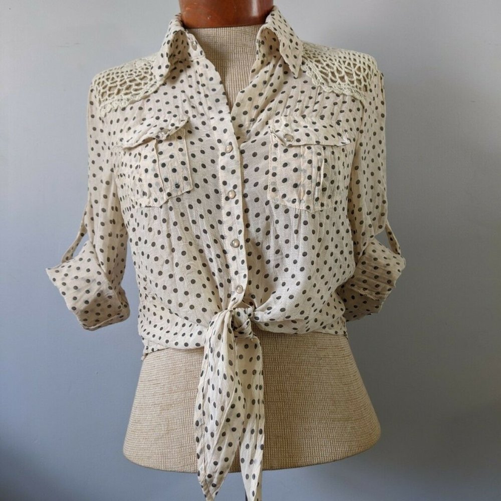 Button Down Tie Front Blouse